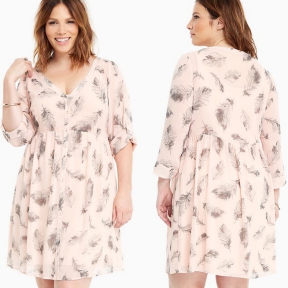 Torrid Blush Feather Chiffon Shirt Dress